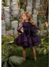 Gold Lace Purple Tulle Knee Length Flower Girl Dress